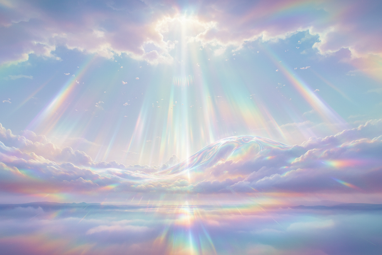 Horizont mit tranzlucent und irrisierenden Farben brechend im Licht